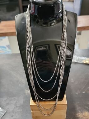 Layered Silver-Tone Multi Chain Necklace